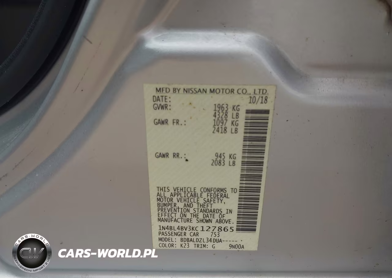 2019 Nissan Altima 2.5 S VIN:1N4BL4BV3KC127865 - 9