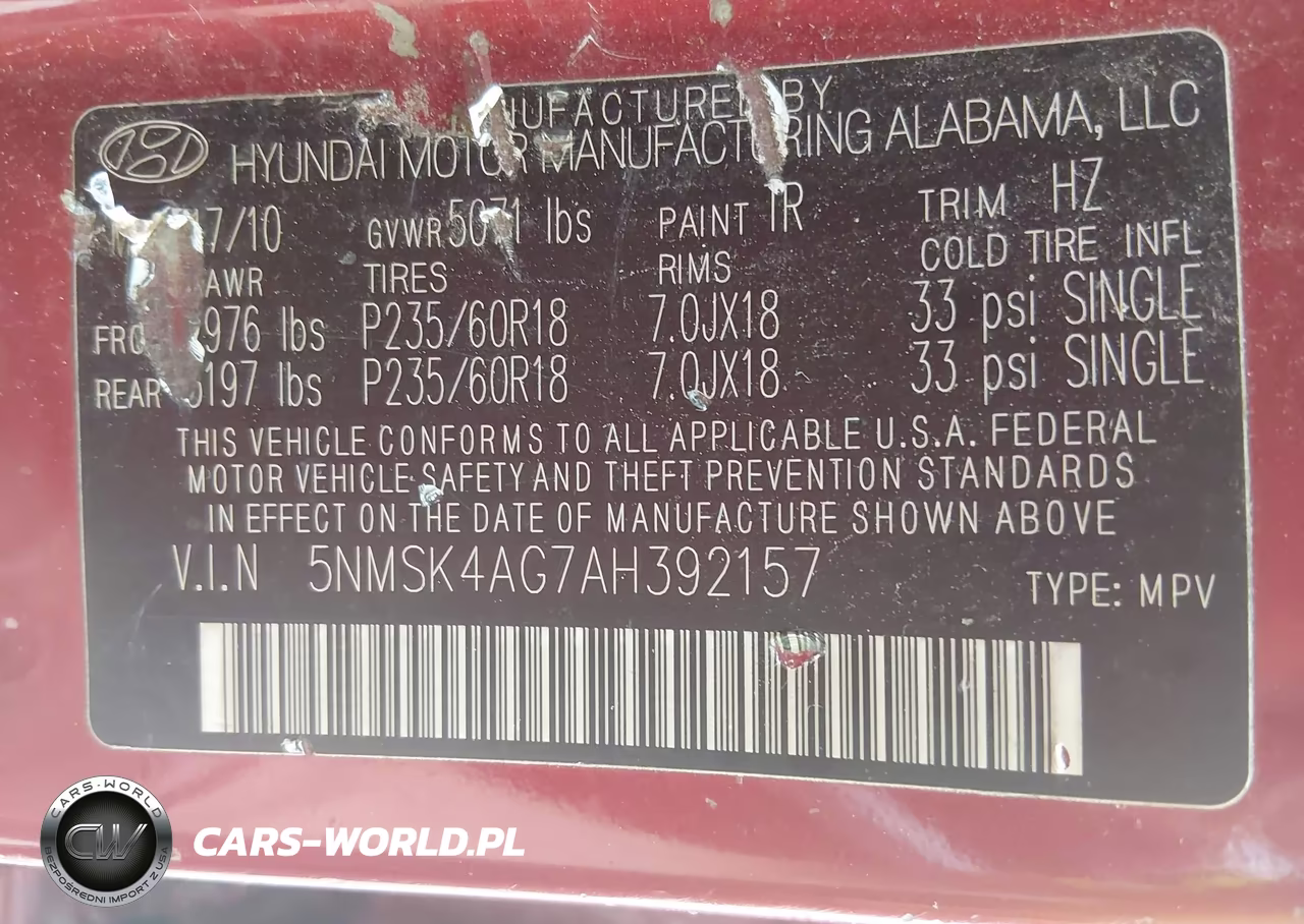2010 Hyundai Santa Fe Limited V6 VIN:5NMSK4AG7AH392157 - 9