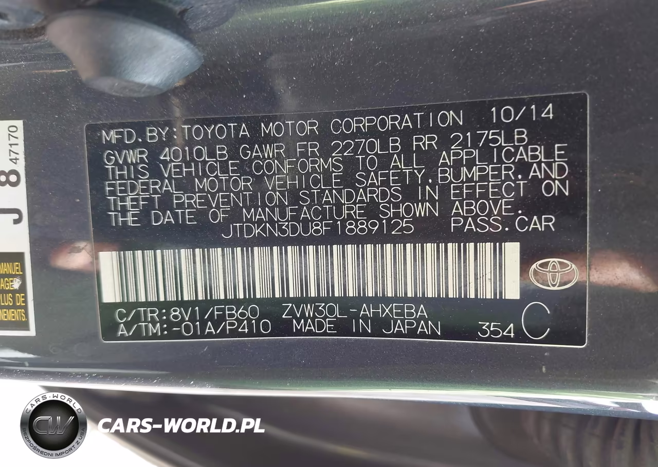 2015 Toyota Prius Two VIN:JTDKN3DU8F1889125 - 9