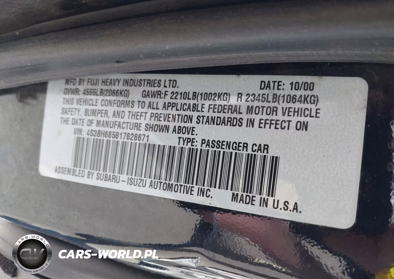 2001 Subaru Outback VIN:4S3BH665817626671 - 9