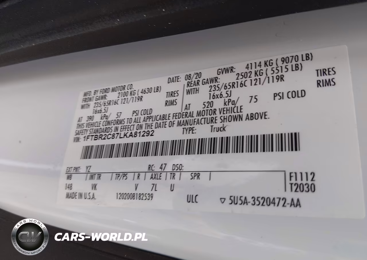 2020 Ford Transit-250 VIN:1FTBR2C87LKA81292 - 9