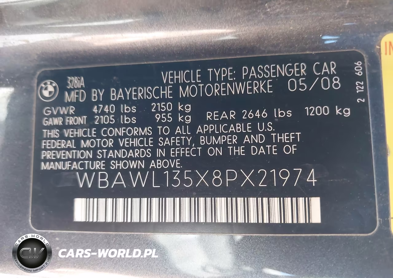 2008 BMW 328I VIN:WBAWL135X8PX21974 - 9