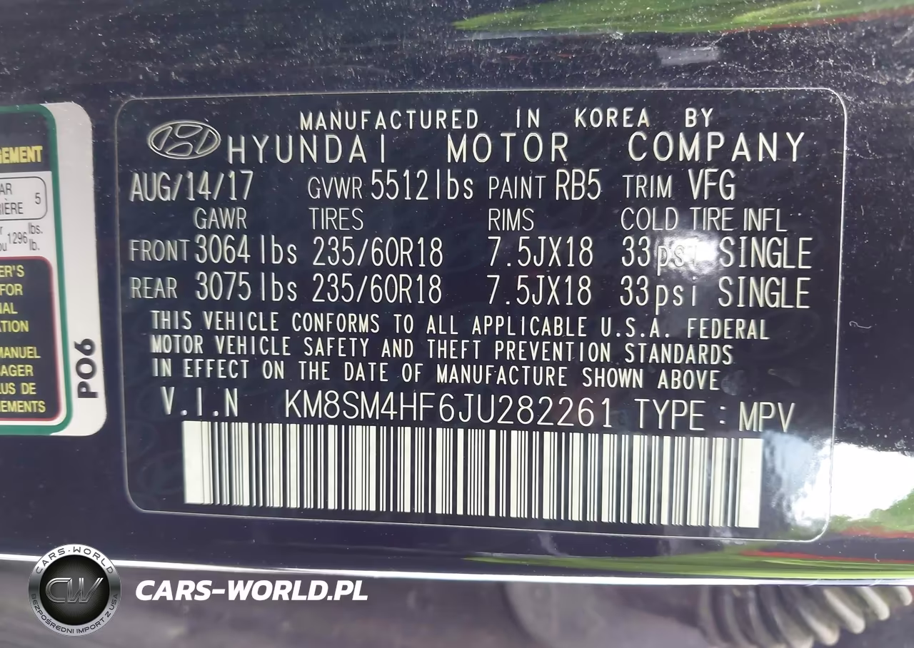 2018 Hyundai Santa Fe Se VIN:KM8SM4HF6JU282261 - 9