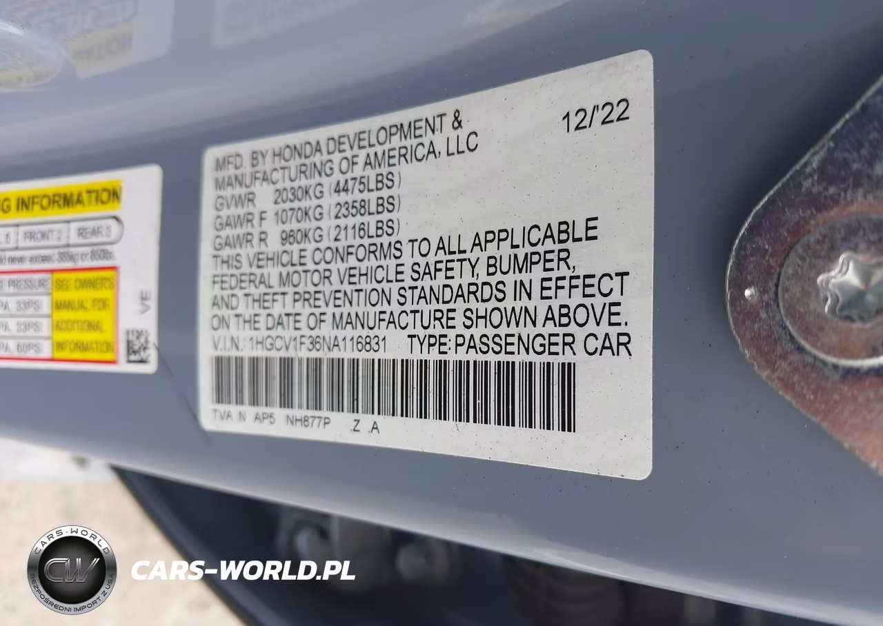2022 Honda Accord Sport VIN:1HGCV1F36NA116831 - 9