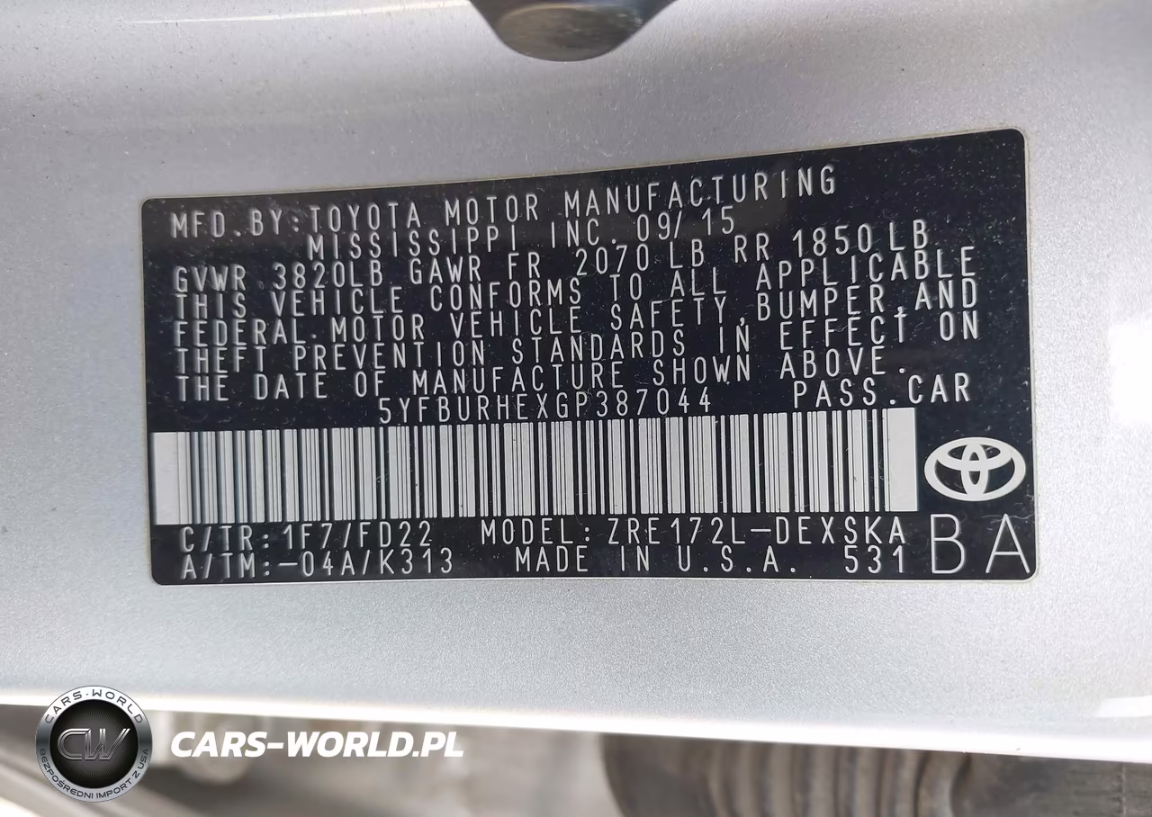 2016 Toyota Corolla S VIN:5YFBURHEXGP387044 - 9