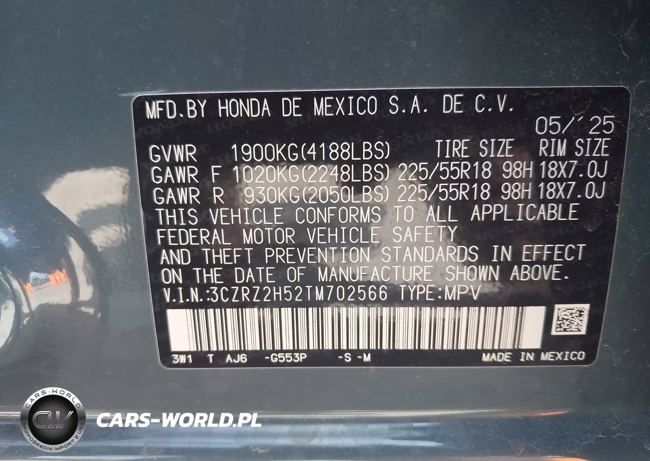 2026 Honda Hr-V Awd Sport VIN:3CZRZ2H52TM702566 - 9