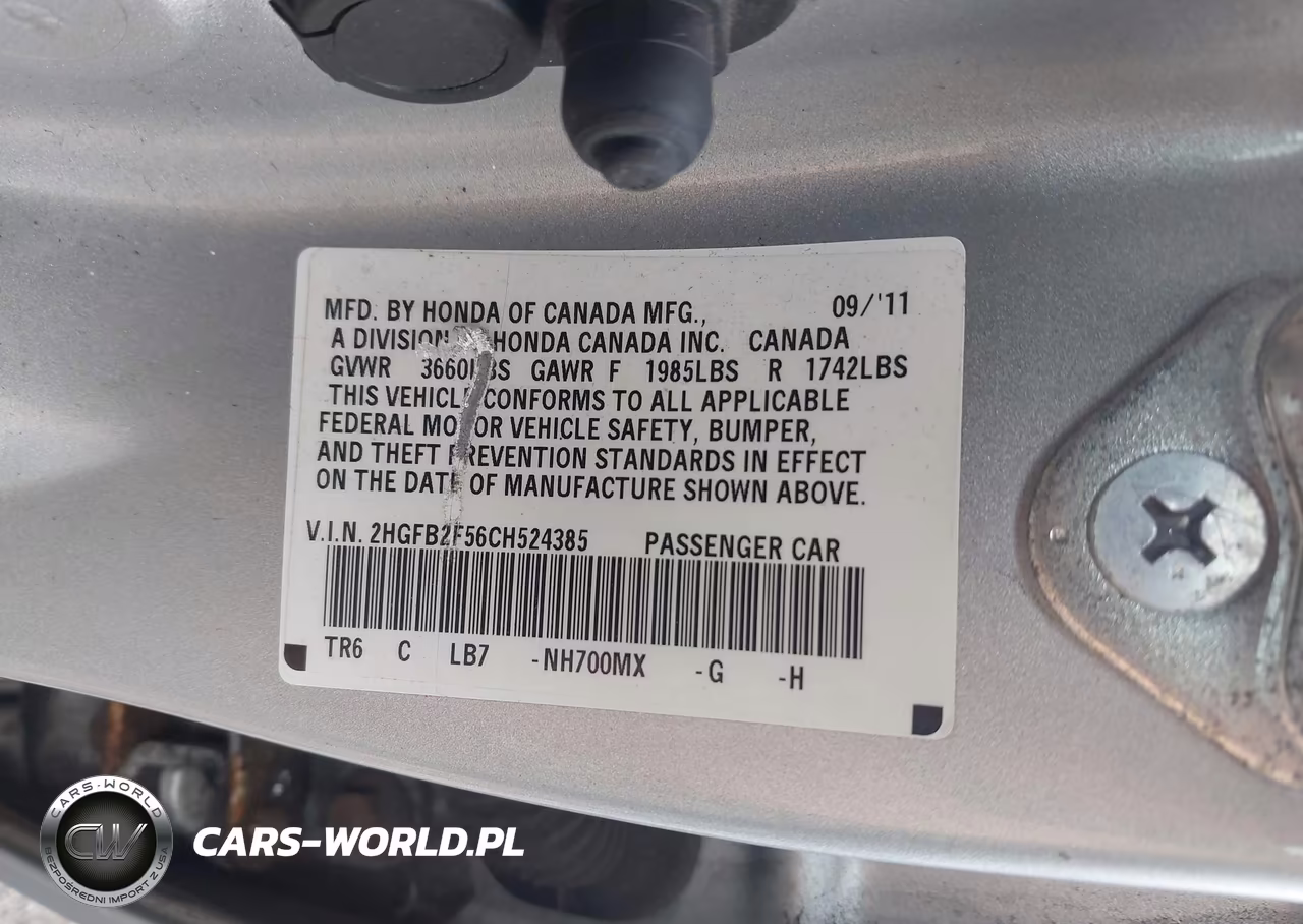 2012 Honda Civic Lx VIN:2HGFB2F56CH524385 - 9