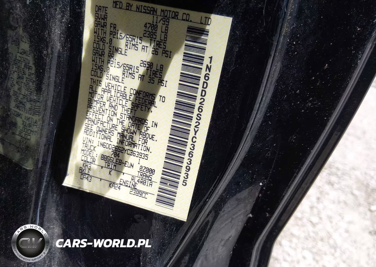 2000 Nissan Frontier Xe VIN:1N6DD26S2YC363935 - 9