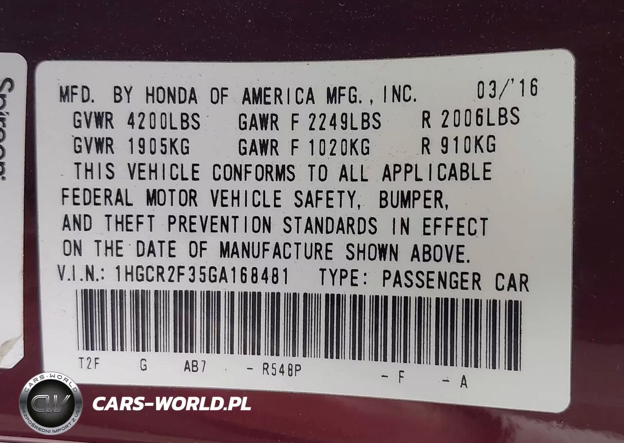 2016 Honda Accord Lx VIN:1HGCR2F35GA168481 - 9