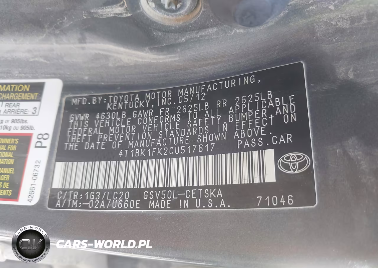 2012 Toyota Camry Se V6 VIN:4T1BK1FK2CU517617 - 9