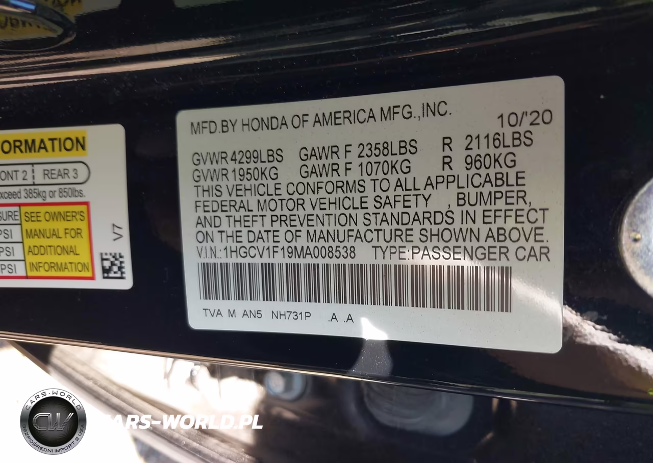 2021 Honda Accord Lx VIN:1HGCV1F19MA008538 - 9