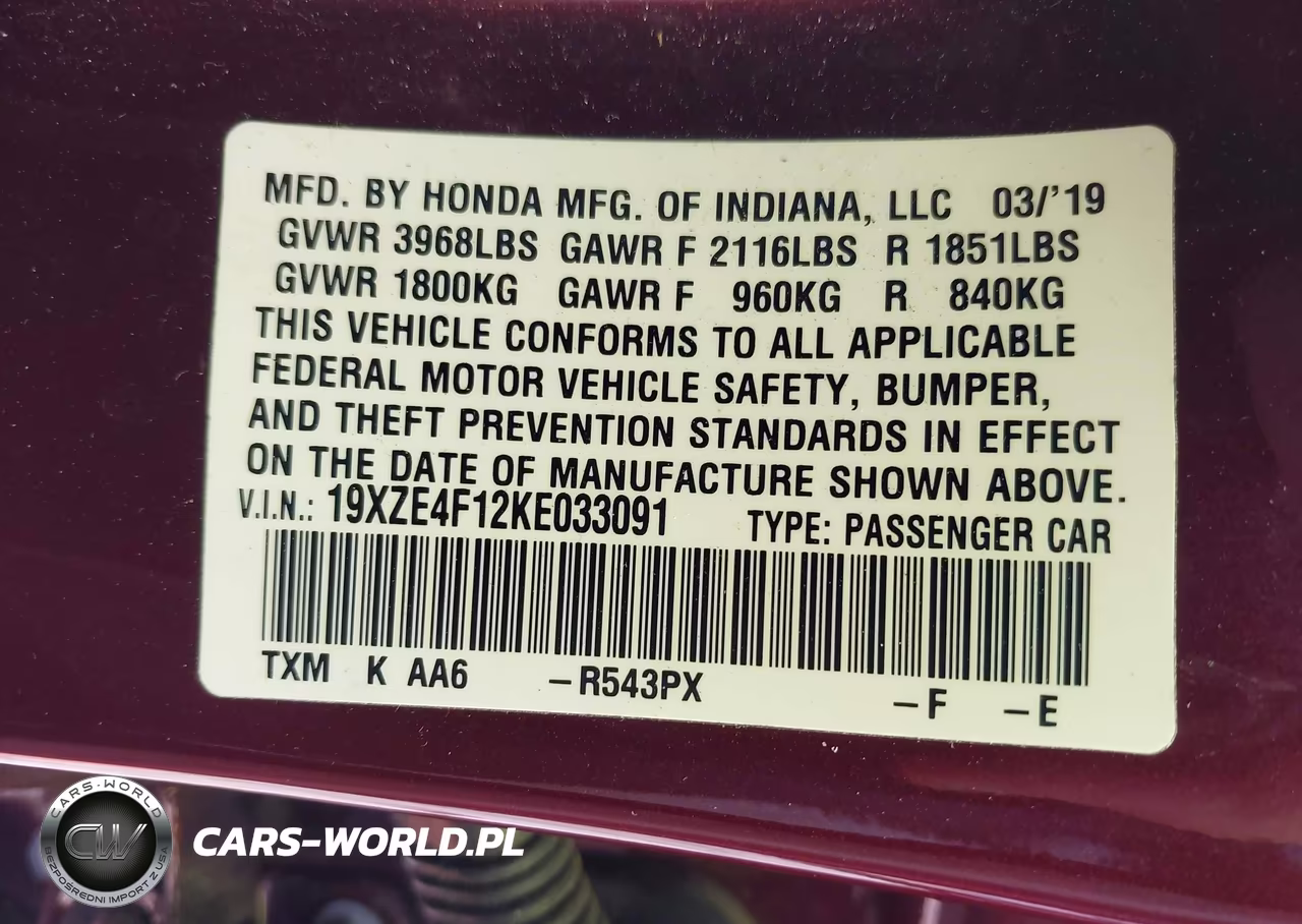 2019 Honda Insight Lx VIN:19XZE4F12KE033091 - 9