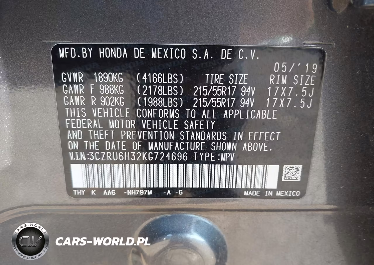 2019 Honda Hr-V Lx VIN:3CZRU6H32KG724696 - 9