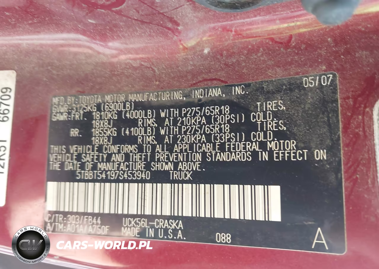 2007 Toyota Tundra Sr5 4.7L V8 VIN:5TBBT54197S453940 - 9