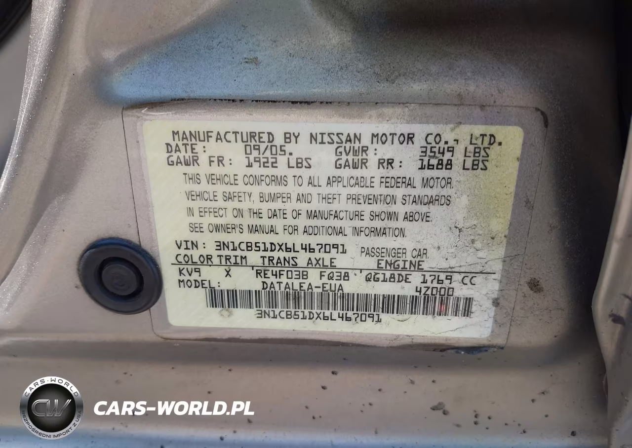 2006 Nissan Sentra 1.8S VIN:3N1CB51DX6L467091 - 9