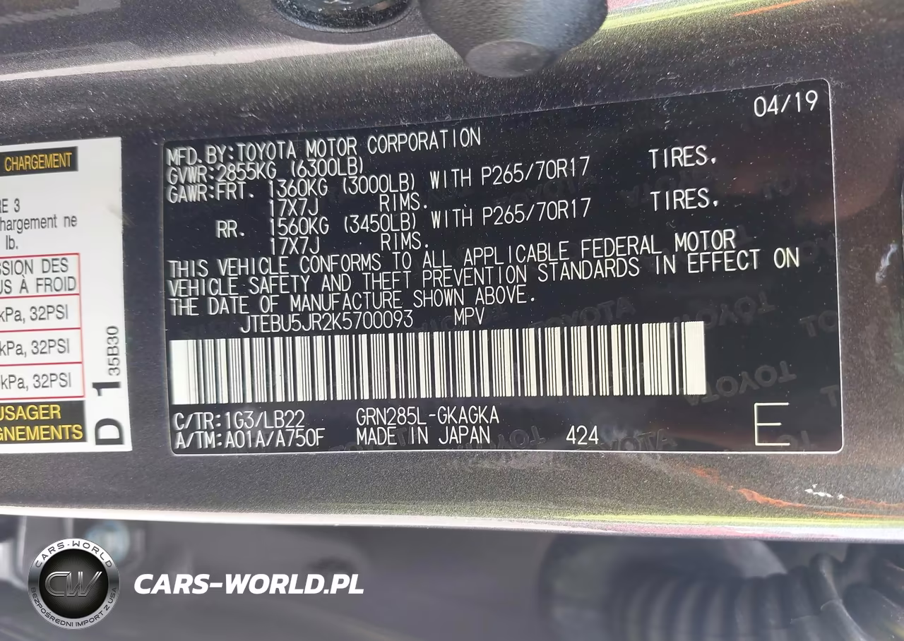 2019 Toyota 4Runner Sr5 Premium VIN:JTEBU5JR2K5700093 - 9