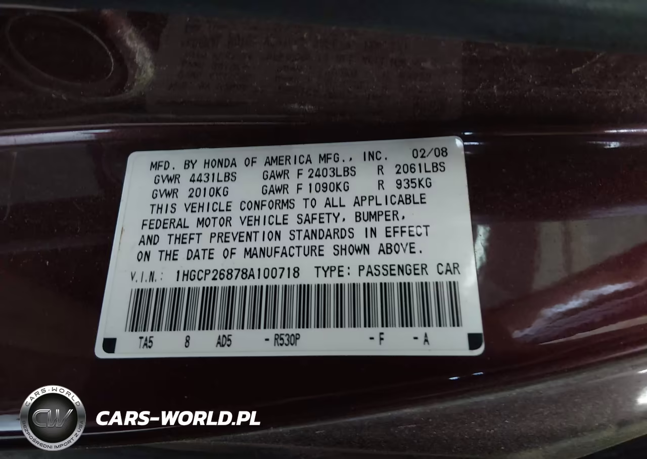 2008 Honda Accord 2.4 Ex-L VIN:1HGCP26878A100718 - 9