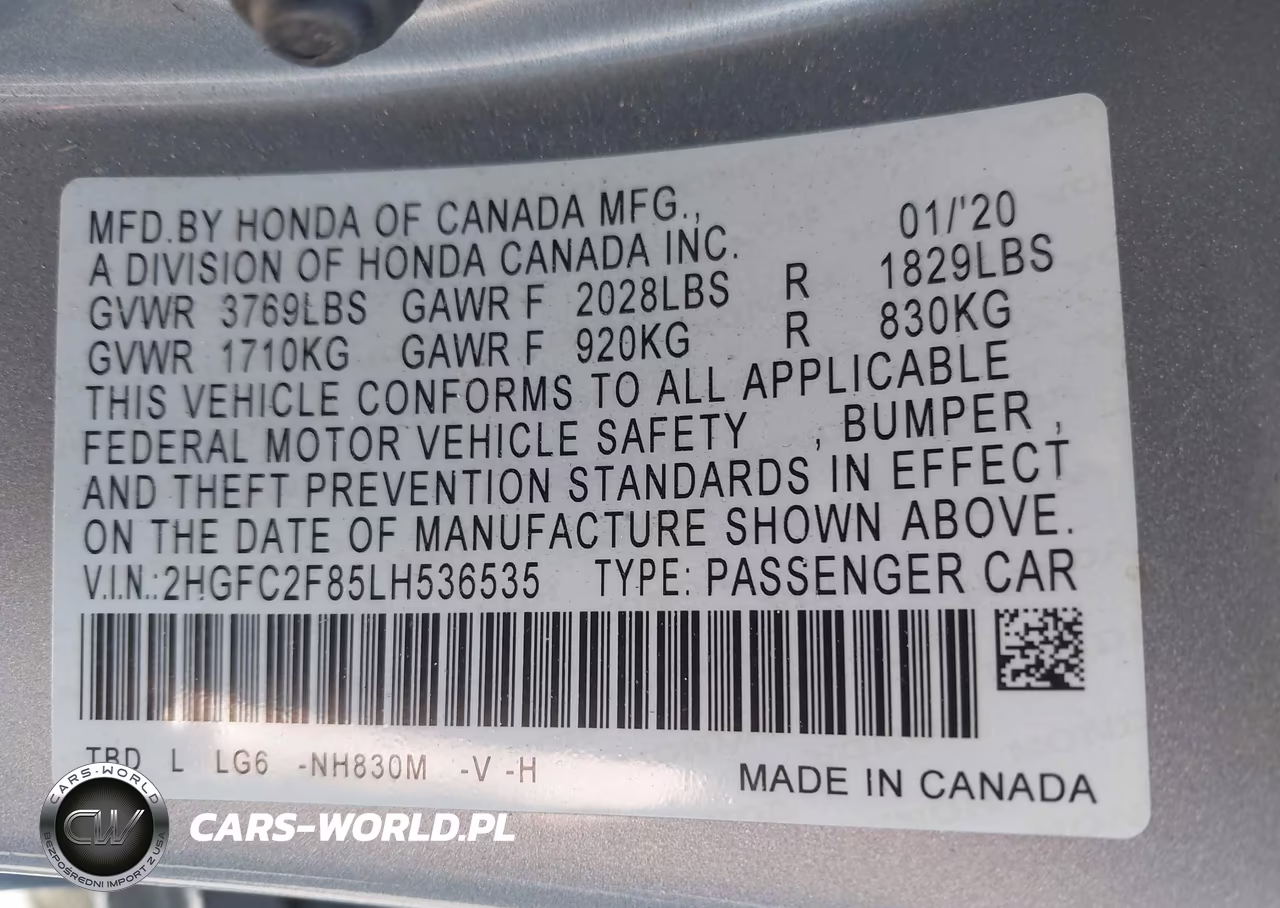 2020 Honda Civic Sport VIN:2HGFC2F85LH536535 - 9