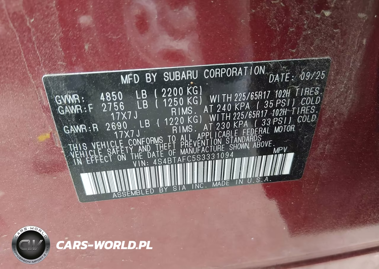 2025 Subaru Outback Premium VIN:4S4BTAFC5S3331094 - 9