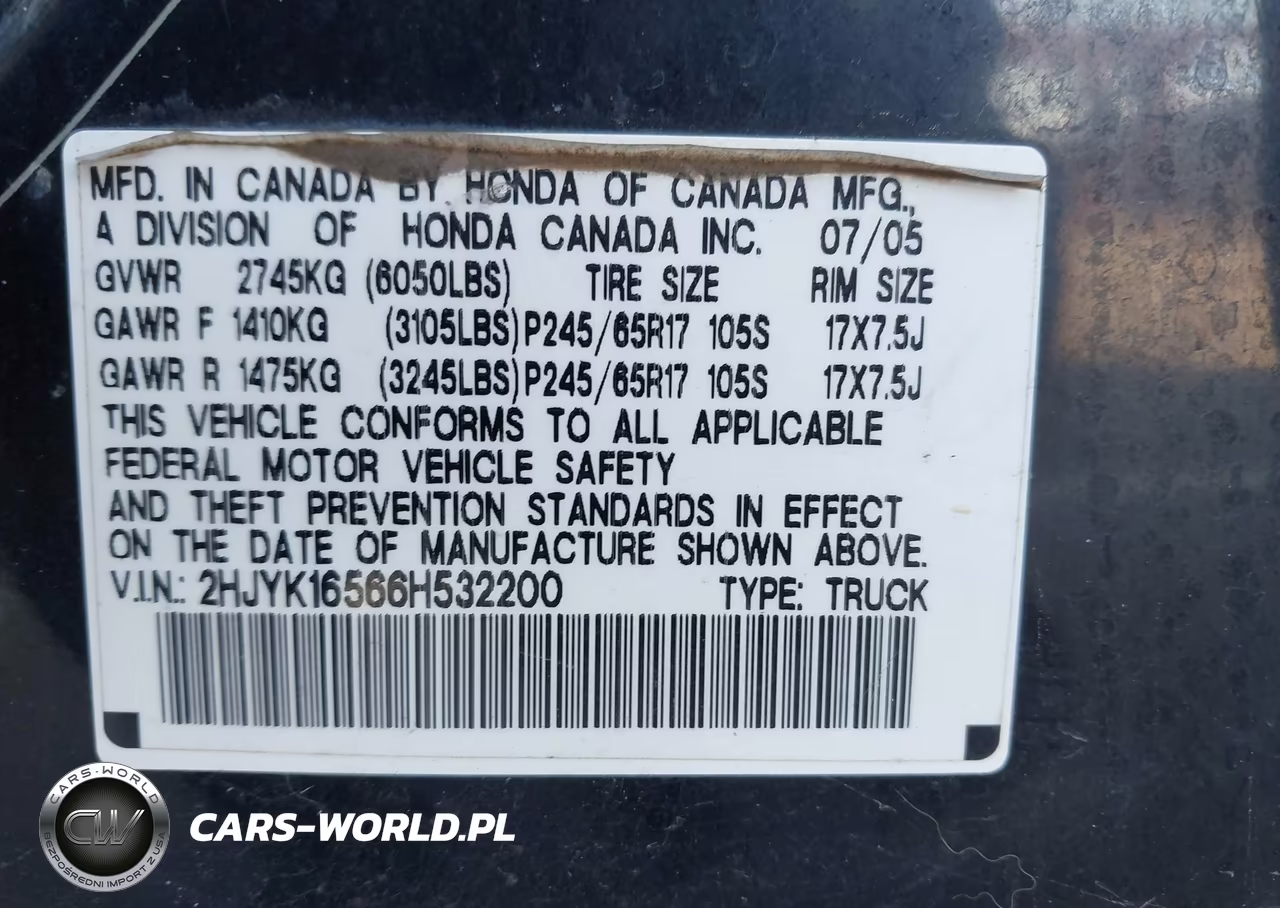 2006 Honda Ridgeline Rtl VIN:2HJYK16566H532200 - 9
