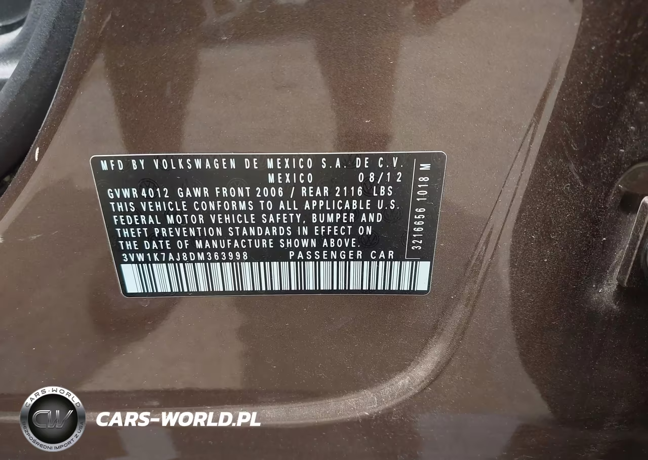 2013 Volkswagen Jetta 2.0L S VIN:3VW1K7AJ8DM363998 - 9
