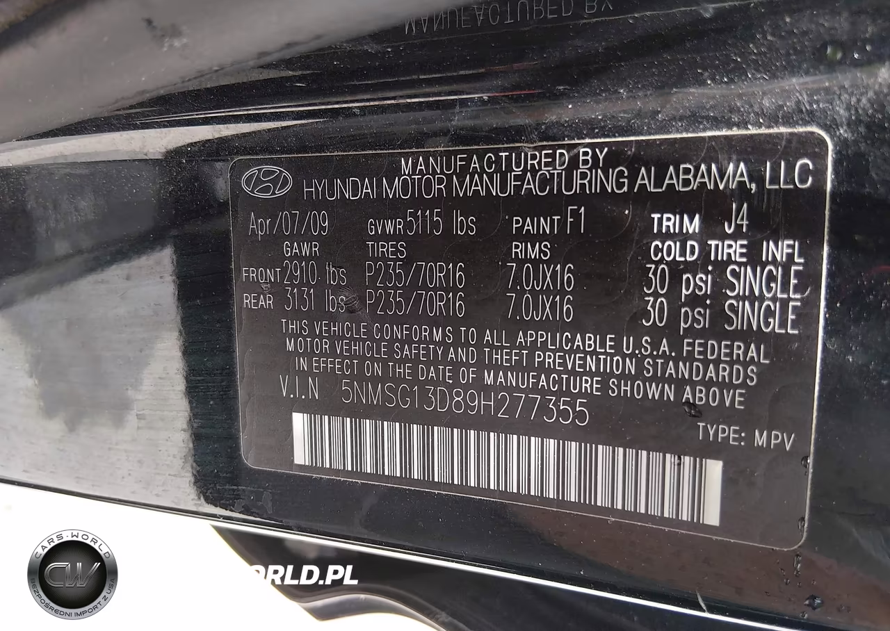 2009 Hyundai Santa Fe Gls VIN:5NMSG13D89H277355 - 9
