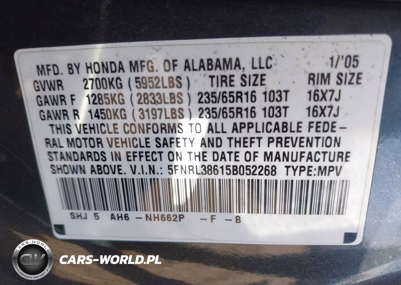 2005 Honda Odyssey Ex-L VIN:5FNRL38615B052268 - 9
