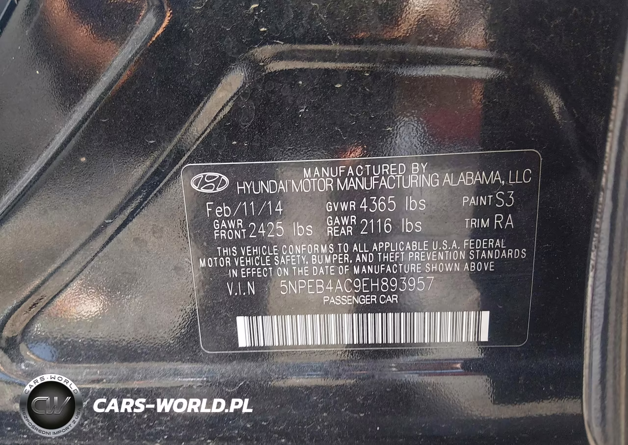 2014 Hyundai Sonata Gls VIN:5NPEB4AC9EH893957 - 9