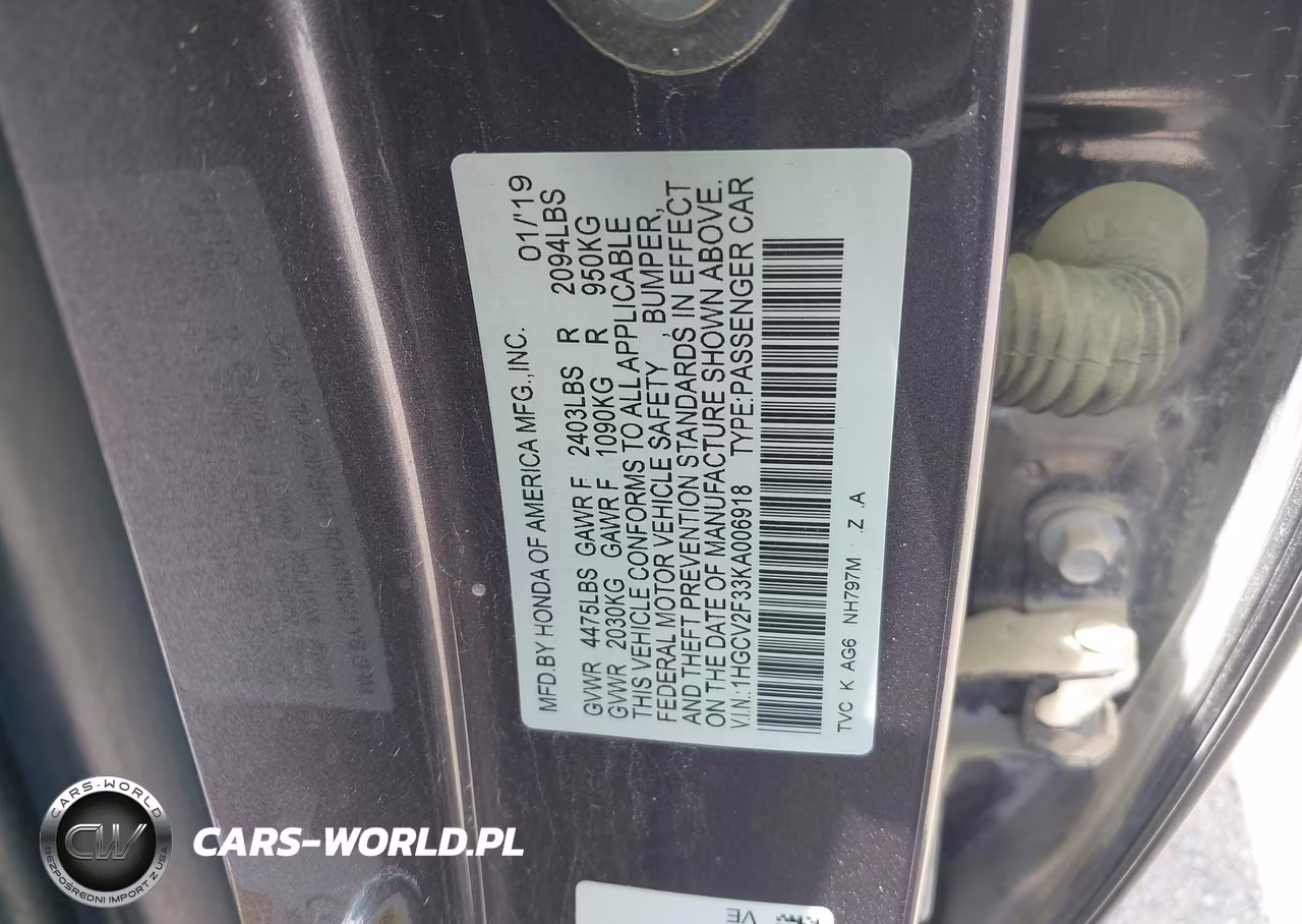 2019 Honda Accord Sport 2.0T VIN:1HGCV2F33KA006918 - 9