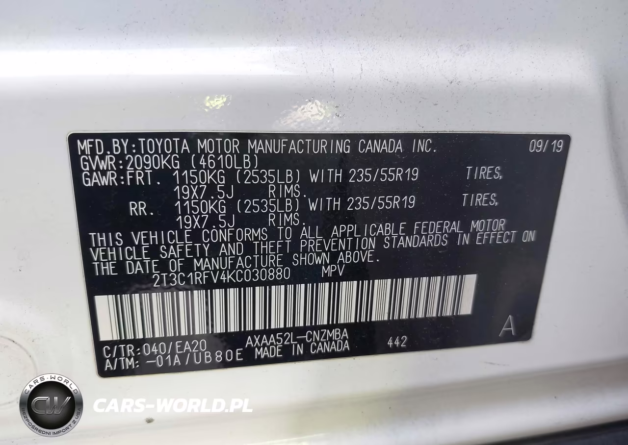 2019 Toyota Rav4 Xle Premium VIN:2T3C1RFV4KC030880 - 9