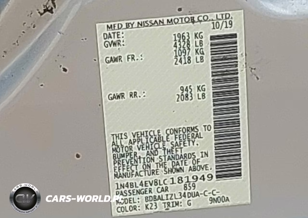 2020 Nissan Altima Sl Fwd VIN:1N4BL4EV8LC181949 - 9