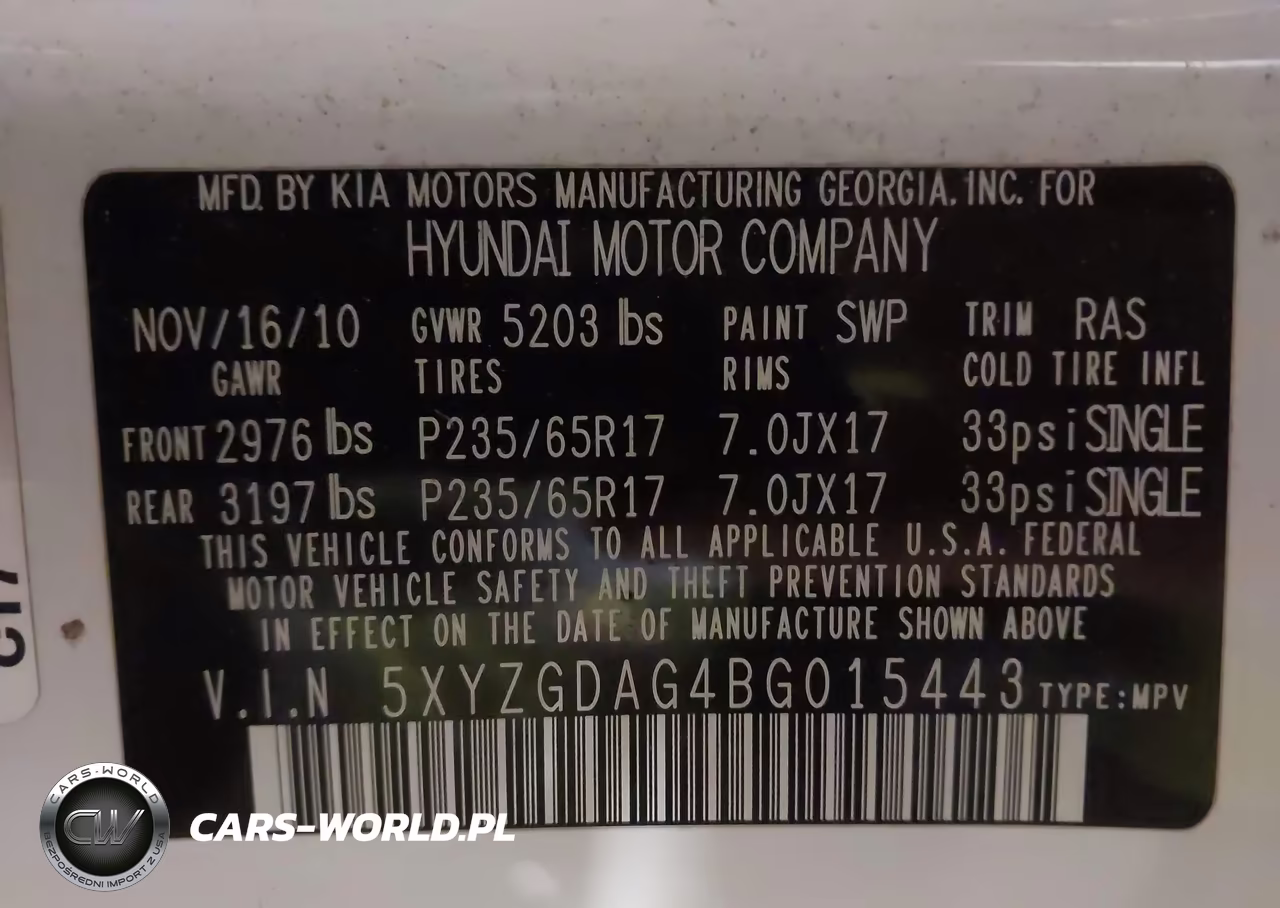 2011 Hyundai Santa Fe Gls V6 VIN:5XYZGDAG4BG015443 - 9