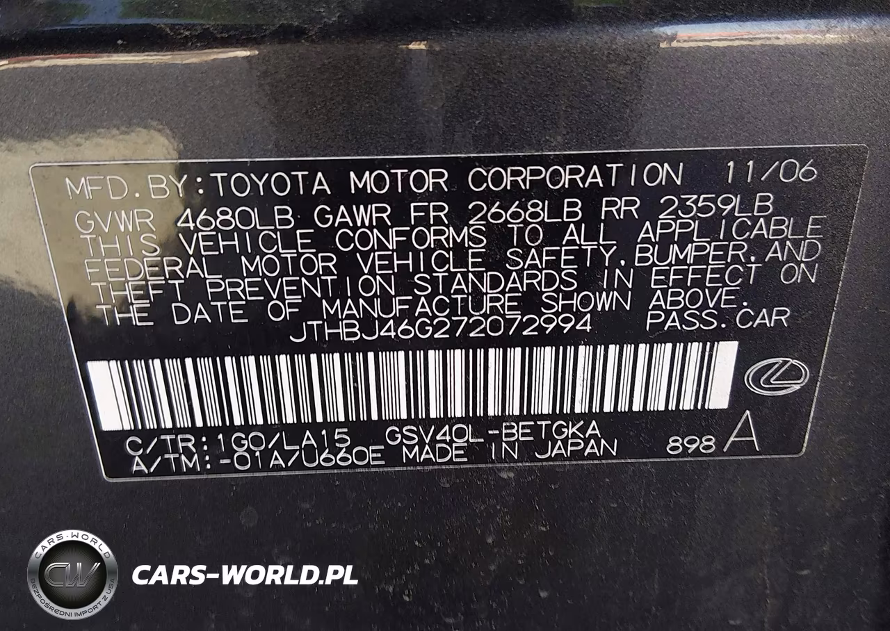 2007 Lexus Es 350 VIN:JTHBJ46G272072994 - 9