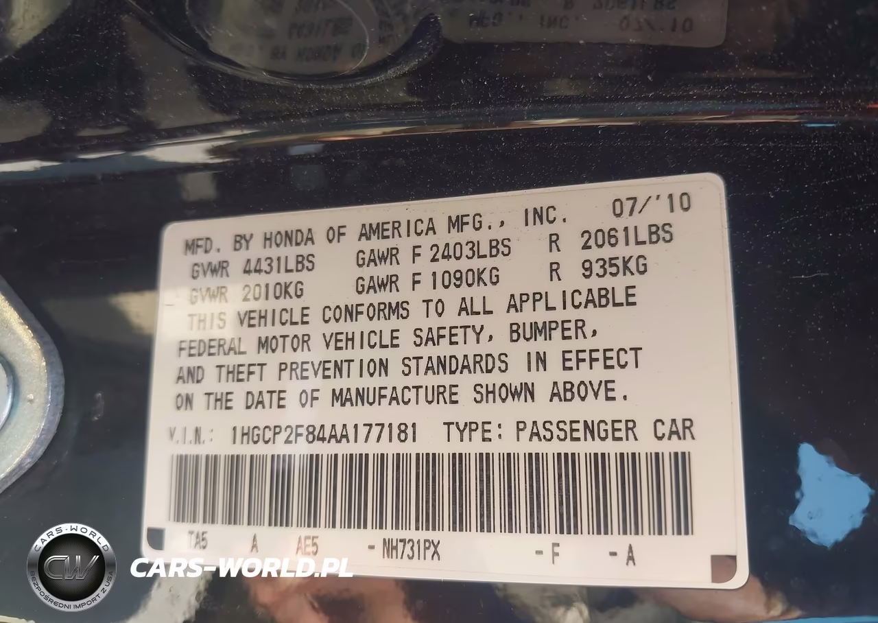 2010 Honda Accord 2.4 Ex-L VIN:1HGCP2F84AA177181 - 9