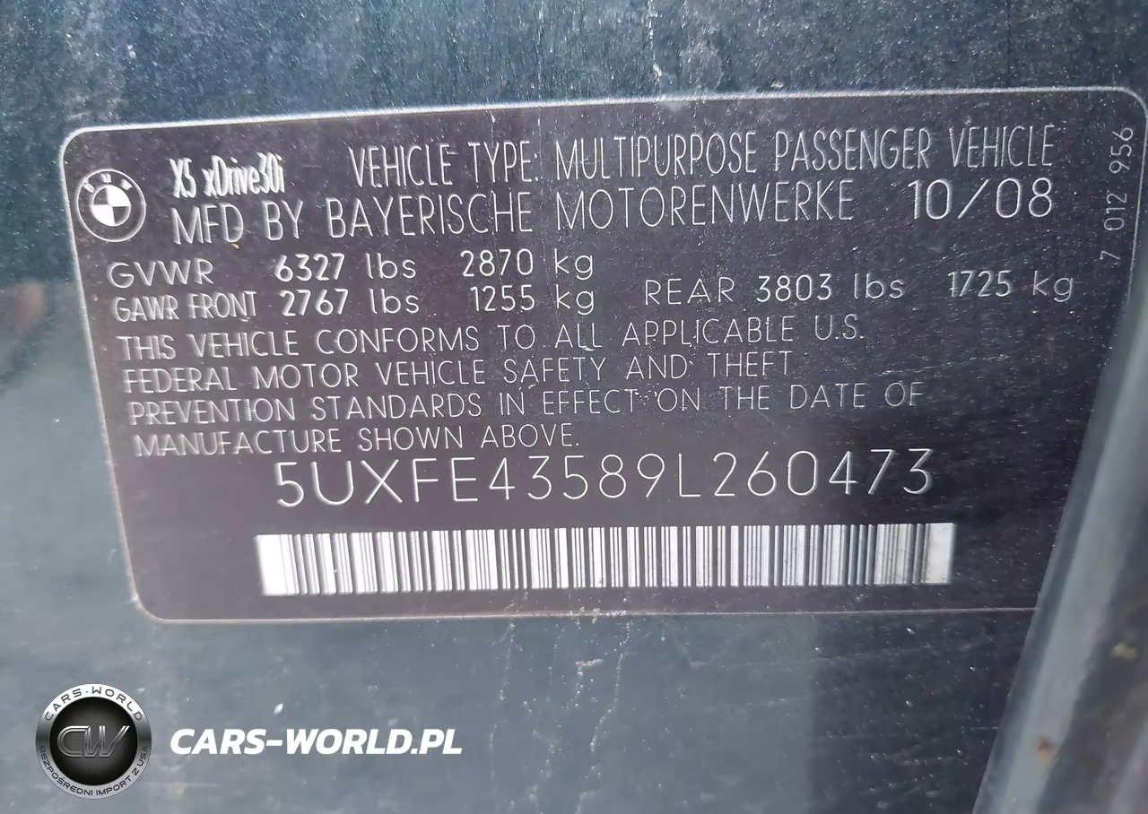 2009 BMW X5 xDrive30I VIN:5UXFE43589L260473 - 9