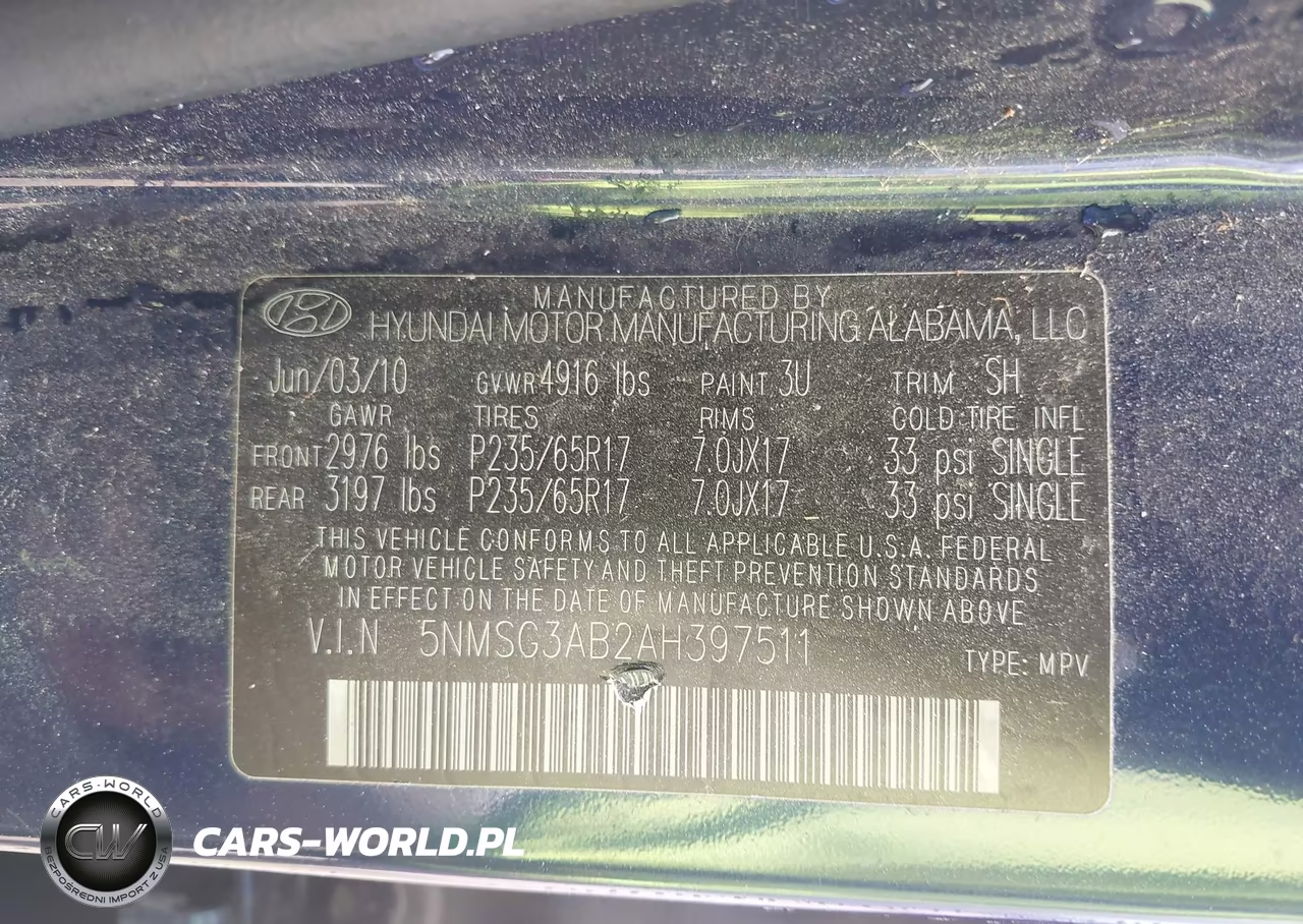 2010 Hyundai Santa Fe Gls VIN:5NMSG3AB2AH397511 - 9