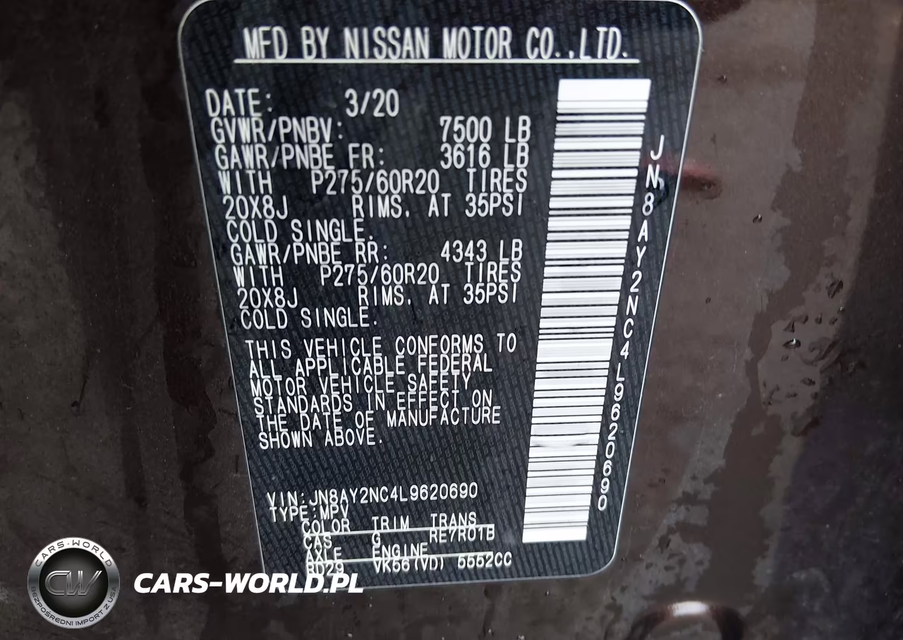 2020 Nissan Armada Sl 4Wd VIN:JN8AY2NC4L9620690 - 9