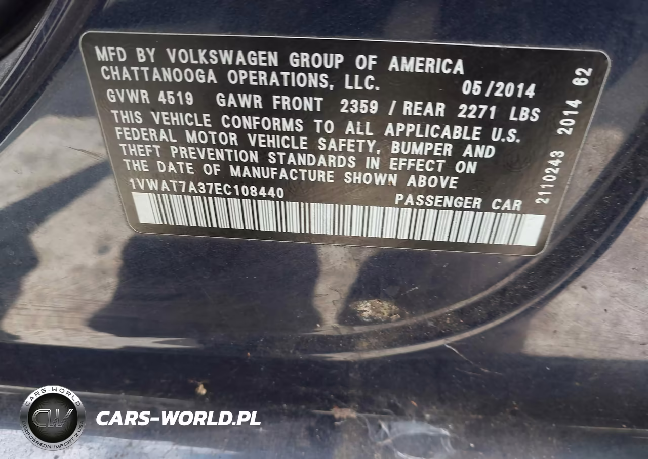 2014 Volkswagen Passat 1.8T Wolfsburg Edition VIN:1VWAT7A37EC108440 - 9