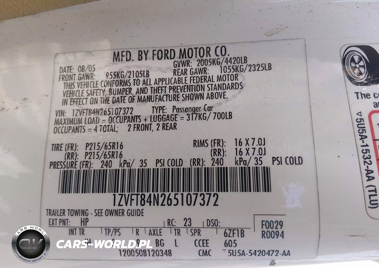 2006 Ford Mustang V6 VIN:1ZVFT84N265107372 - 9
