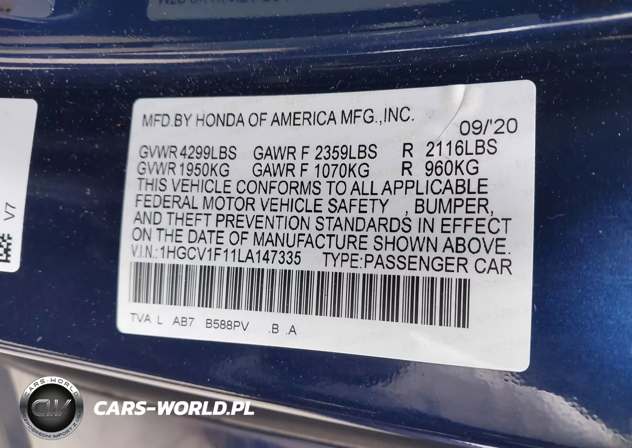 2020 Honda Accord Lx VIN:1HGCV1F11LA147335 - 9