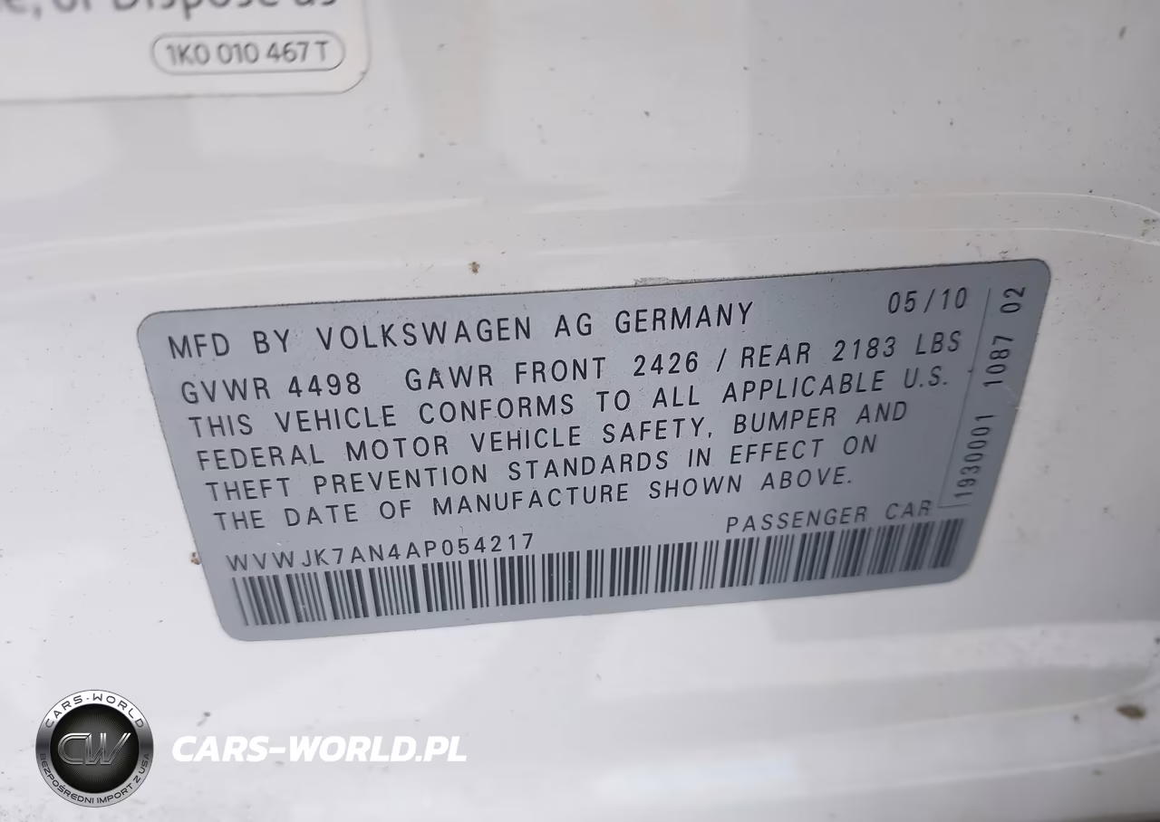 2010 Volkswagen Passat Komfort VIN:WVWJK7AN4AP054217 - 9