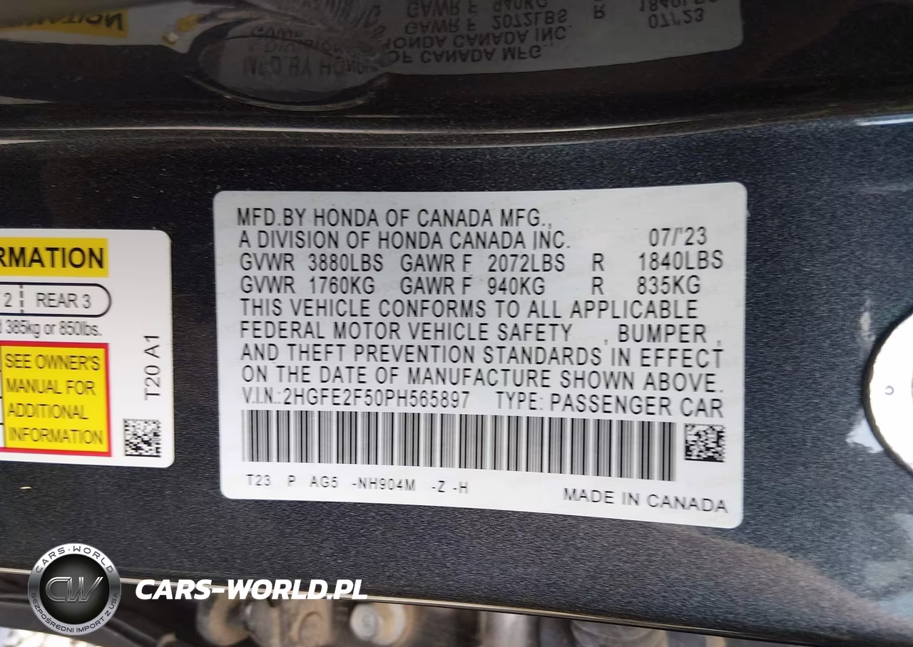 2023 Honda Civic Sport VIN:2HGFE2F50PH565897 - 9