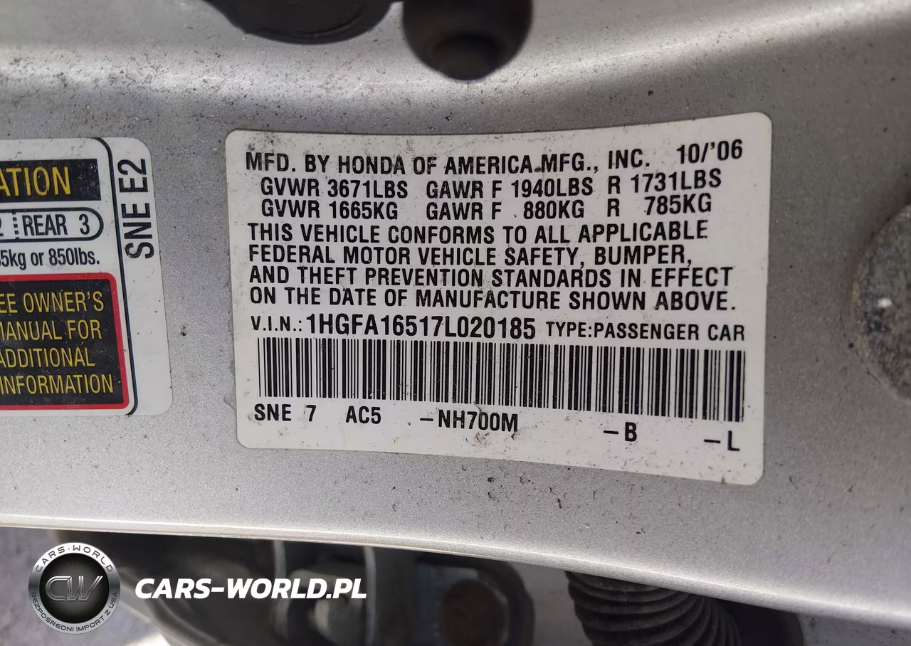 2007 Honda Civic Lx VIN:1HGFA16517L020185 - 9