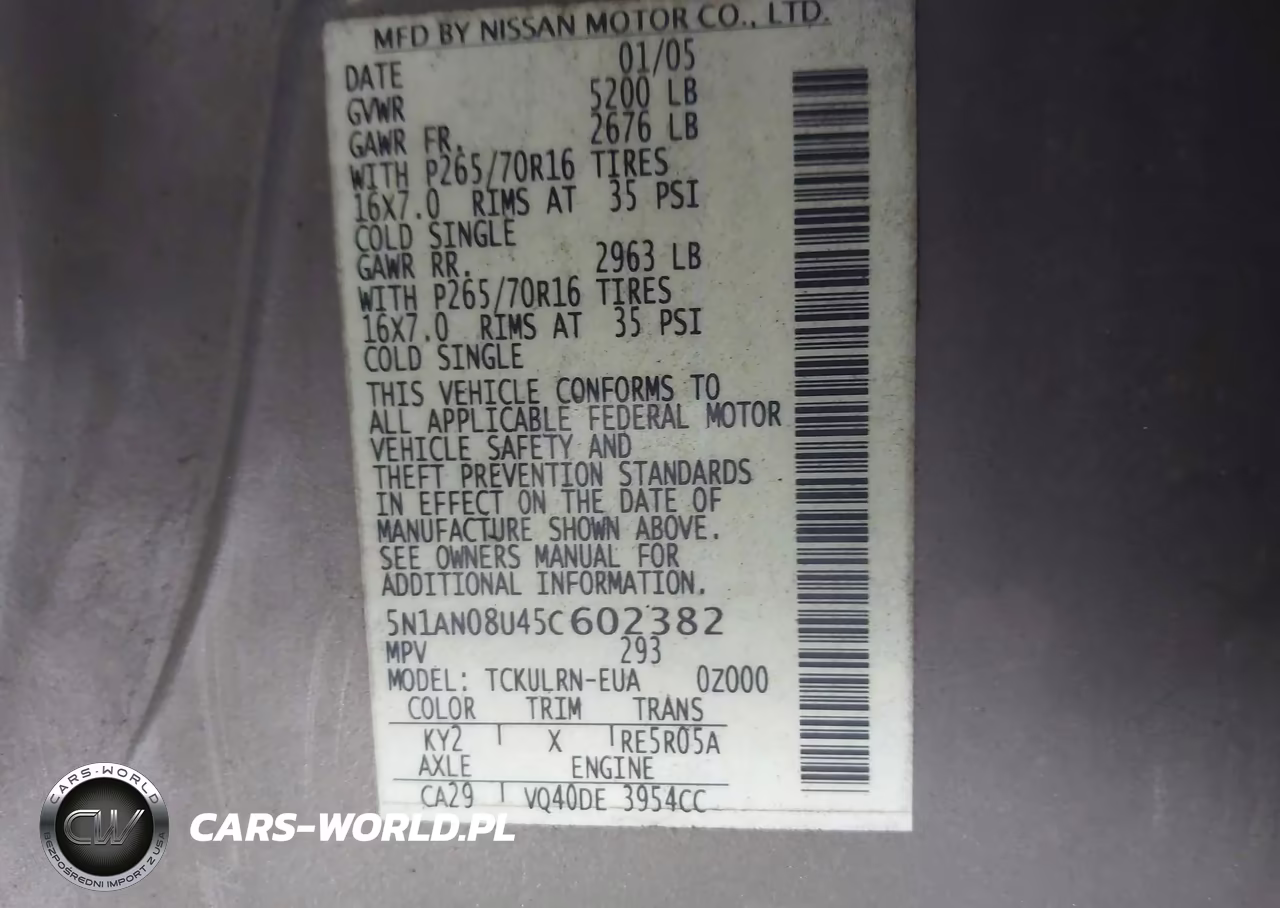 2005 Nissan Xterra S VIN:5N1AN08U45C602382 - 9