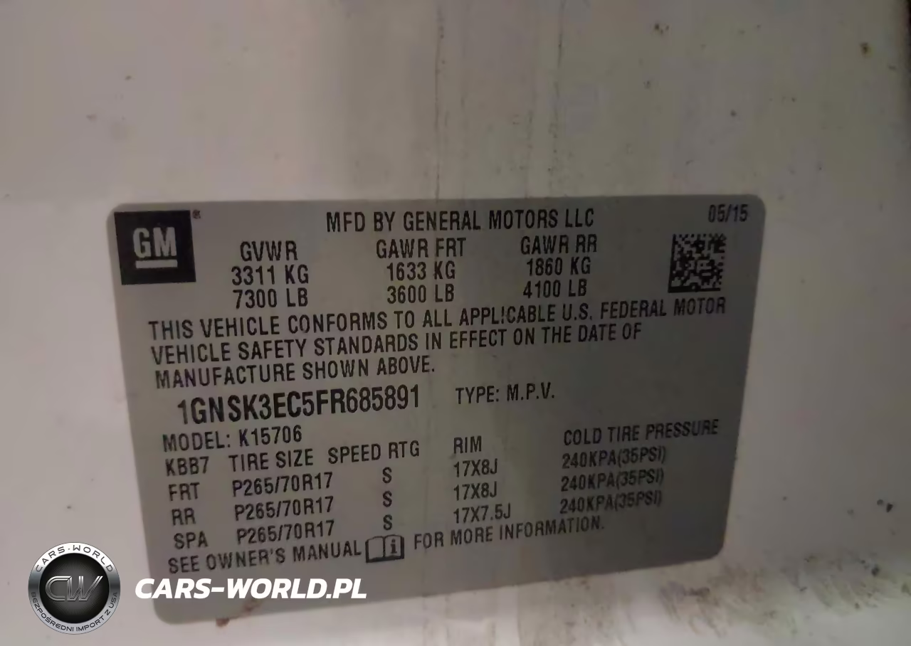 2015 Chevrolet Tahoe Commercial Fleet VIN:1GNSK3EC5FR685891 - 9