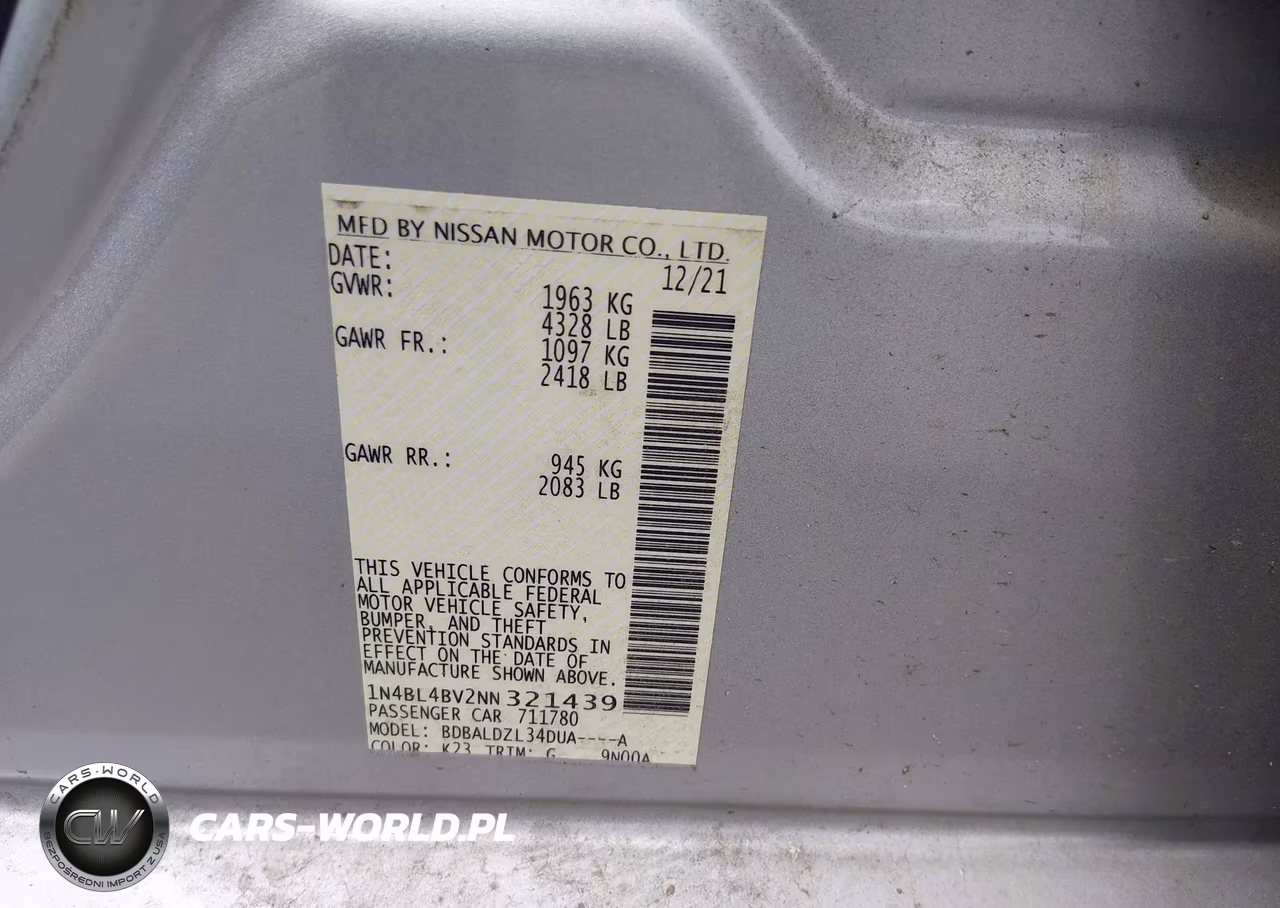 2022 Nissan Altima S Fwd VIN:1N4BL4BV2NN321439 - 9