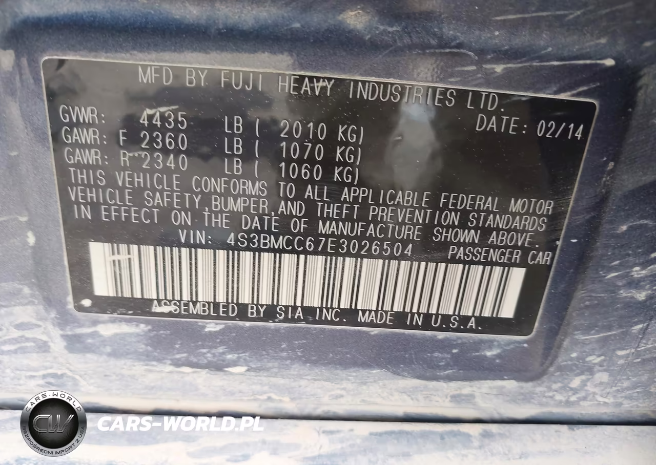 2014 Subaru Legacy 2.5I Premium VIN:4S3BMCC67E3026504 - 9