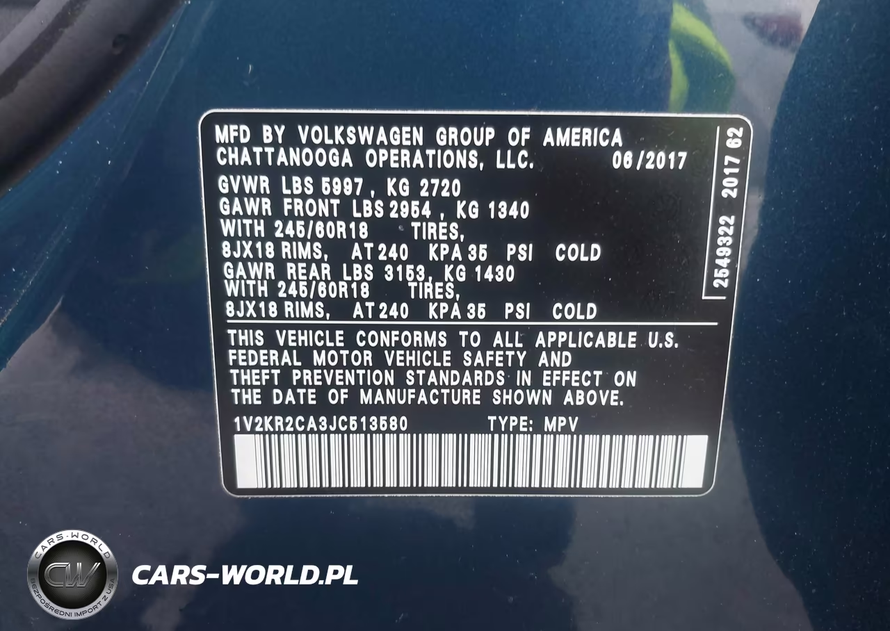 2018 Volkswagen Atlas 3.6L V6 Se VIN:1V2KR2CA3JC513580 - 9