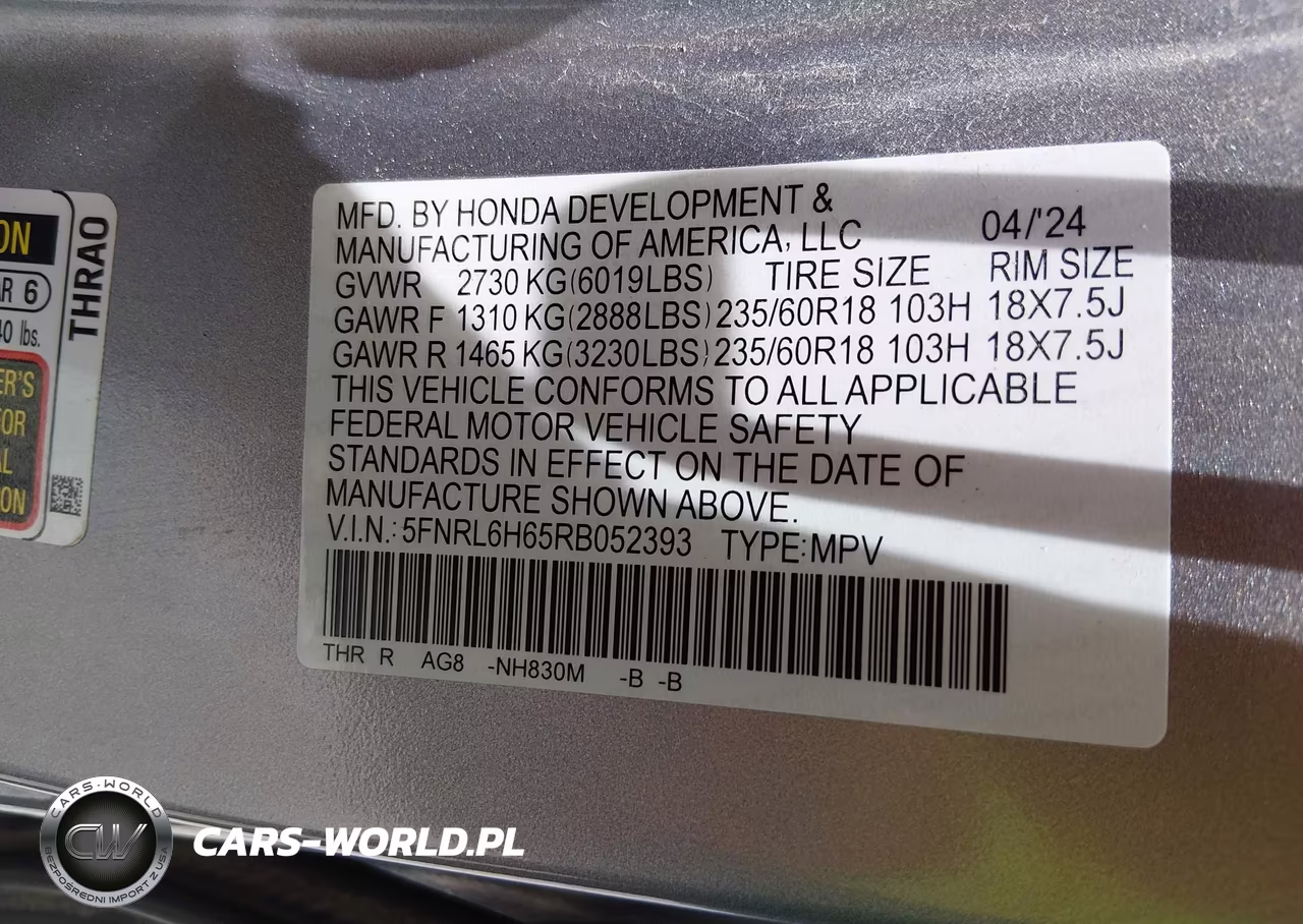 2024 Honda Odyssey Ex-L VIN:5FNRL6H65RB052393 - 9