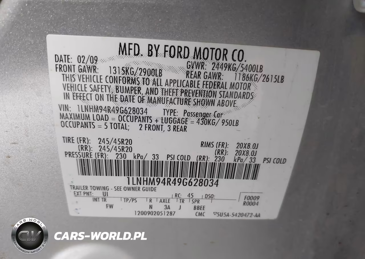 2009 Lincoln Mks VIN:1LNHM94R49G628034 - 9